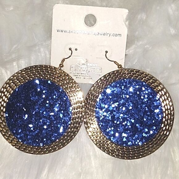 retro disco blue sparkle earrings - Picture 1 of 9